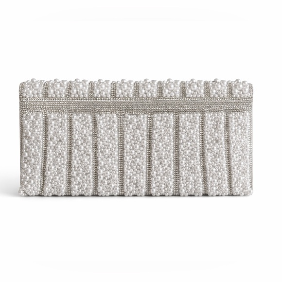 Silver Shimmer & Pearl Envelope Clutch | Convertible Shoulder or Clutch